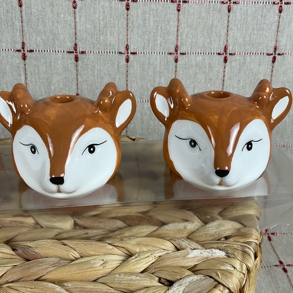 “H for Happy" SET OF 4 Ceramic Reindeer Taper Candle Holders New Holiday Decor - Picture 3 of 15